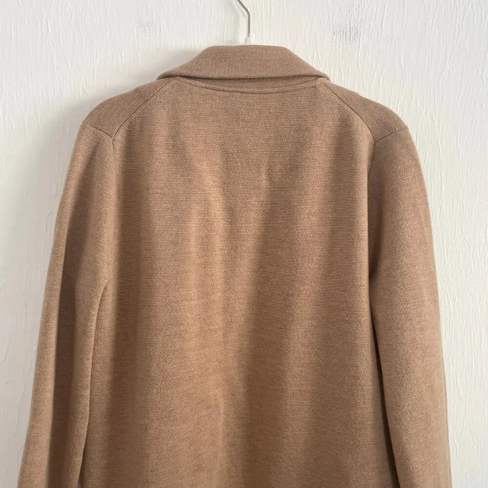 J. Crew Knit Sweater Blazer XS Tan Merino Wool Oversized Open Front Preppy Work